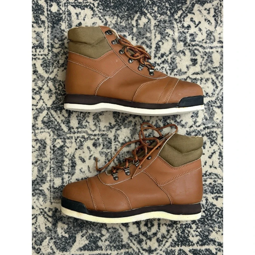 Vintage Cabelas Felt Bottom Faux Leather Wader Boots Size 10